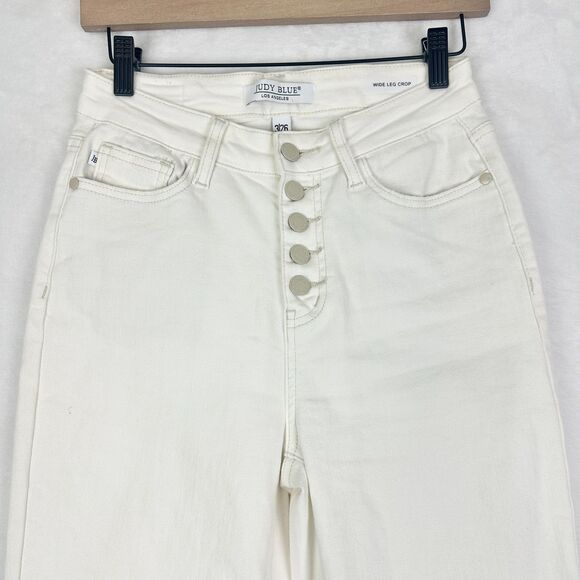 Judy Blue High Rise Wide Leg Crop Jeans Size 3/26 NEW White Raw Hem Button Fly - Picture 5 of 9